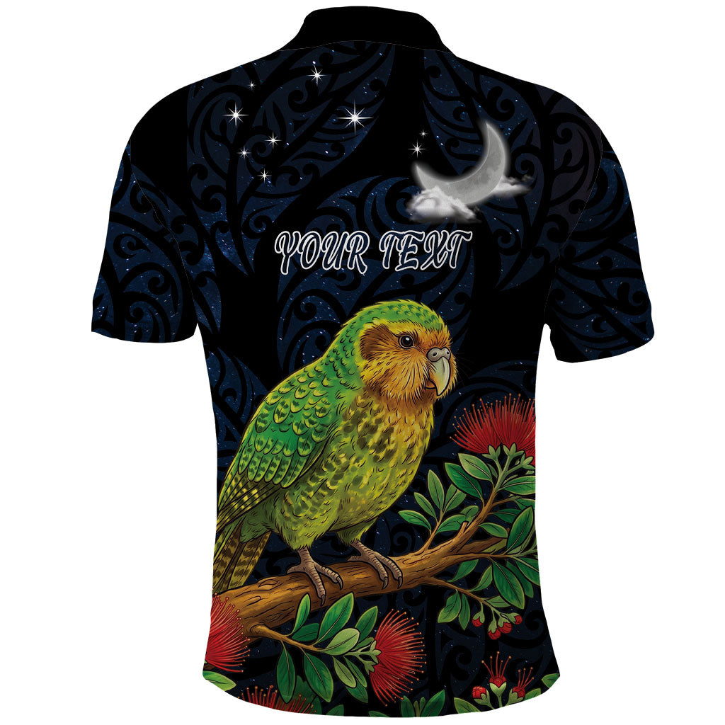 New Zealand Kakapo Matariki Personalised Polo Shirt Pohutukawa Flower Galaxy Maori Pattern