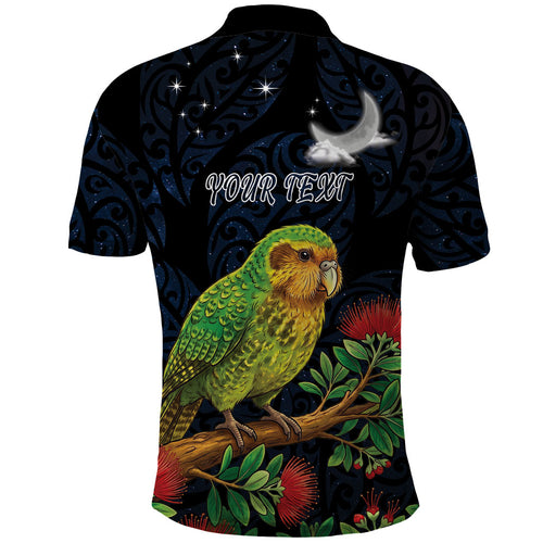 New Zealand Kakapo Matariki Personalised Polo Shirt Pohutukawa Flower Galaxy Maori Pattern