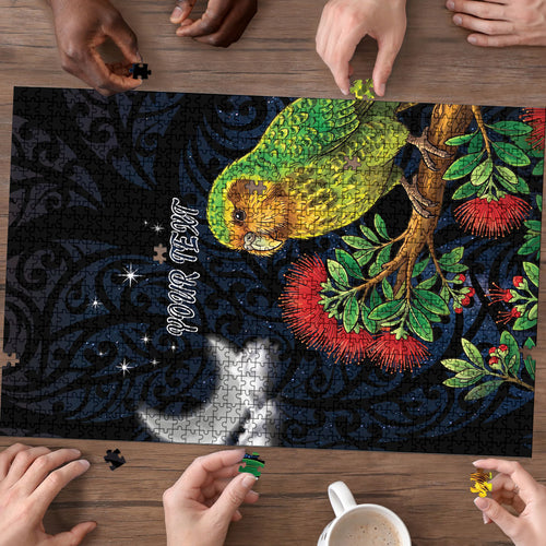 New Zealand Kakapo Matariki Personalised Puzzle Pohutukawa Flower Galaxy Maori Pattern