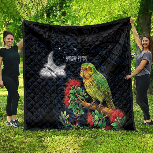 New Zealand Kakapo Matariki Personalised Quilt Pohutukawa Flower Galaxy Maori Pattern