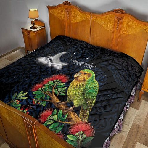 New Zealand Kakapo Matariki Personalised Quilt Pohutukawa Flower Galaxy Maori Pattern