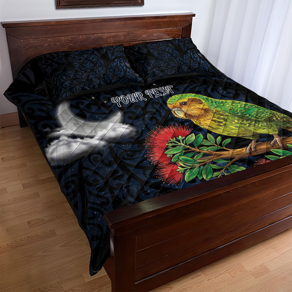 New Zealand Kakapo Matariki Personalised Quilt Bed Set Pohutukawa Flower Galaxy Maori Pattern