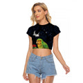 New Zealand Kakapo Matariki Personalised Raglan Cropped T Shirt Pohutukawa Flower Galaxy Maori Pattern