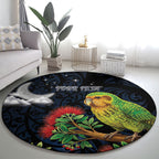 New Zealand Kakapo Matariki Personalised Round Carpet Pohutukawa Flower Galaxy Maori Pattern