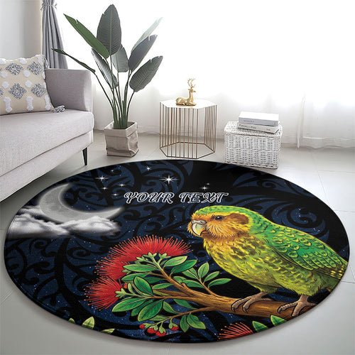 New Zealand Kakapo Matariki Personalised Round Carpet Pohutukawa Flower Galaxy Maori Pattern