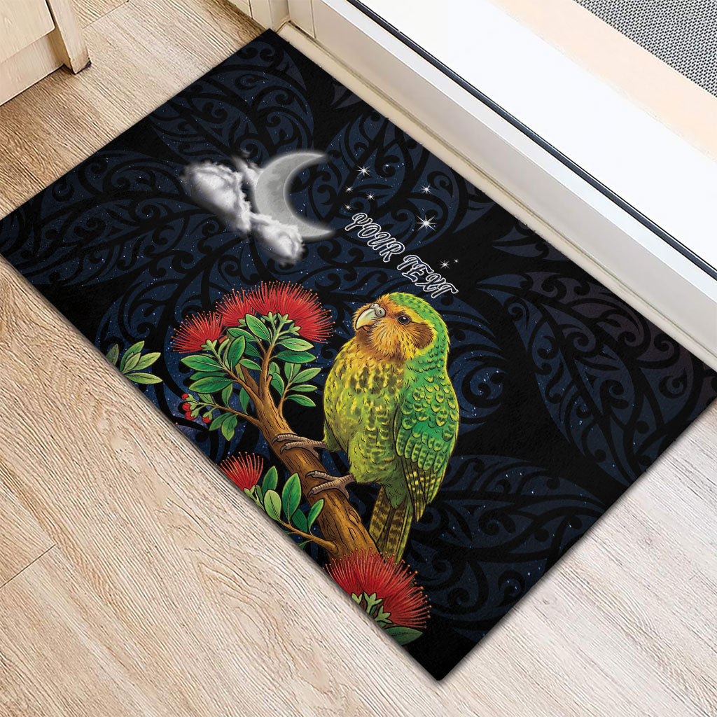 New Zealand Kakapo Matariki Personalised Rubber Doormat Pohutukawa Flower Galaxy Maori Pattern