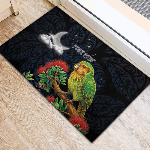 New Zealand Kakapo Matariki Personalised Rubber Doormat Pohutukawa Flower Galaxy Maori Pattern