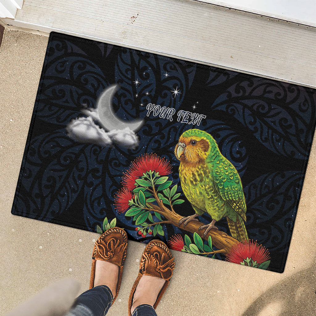 New Zealand Kakapo Matariki Personalised Rubber Doormat Pohutukawa Flower Galaxy Maori Pattern