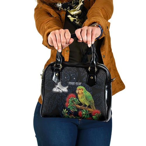New Zealand Kakapo Matariki Personalised Shoulder Handbag Pohutukawa Flower Galaxy Maori Pattern