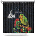 New Zealand Kakapo Matariki Personalised Shower Curtain Pohutukawa Flower Galaxy Maori Pattern