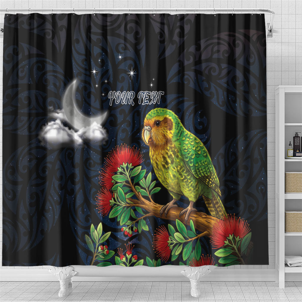 New Zealand Kakapo Matariki Personalised Shower Curtain Pohutukawa Flower Galaxy Maori Pattern