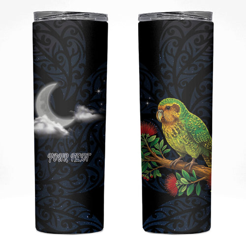 New Zealand Kakapo Matariki Personalised Skinny Tumbler Pohutukawa Flower Galaxy Maori Pattern