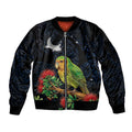 New Zealand Kakapo Matariki Personalised Sleeve Zip Bomber Jacket Pohutukawa Flower Galaxy Maori Pattern