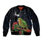 New Zealand Kakapo Matariki Personalised Sleeve Zip Bomber Jacket Pohutukawa Flower Galaxy Maori Pattern