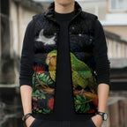 New Zealand Kakapo Matariki Personalised Sleeveless Puffer Jacket Pohutukawa Flower Galaxy Maori Pattern