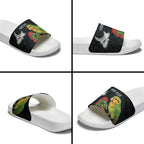 New Zealand Kakapo Matariki Personalised Slide Sandals Pohutukawa Flower Galaxy Maori Pattern