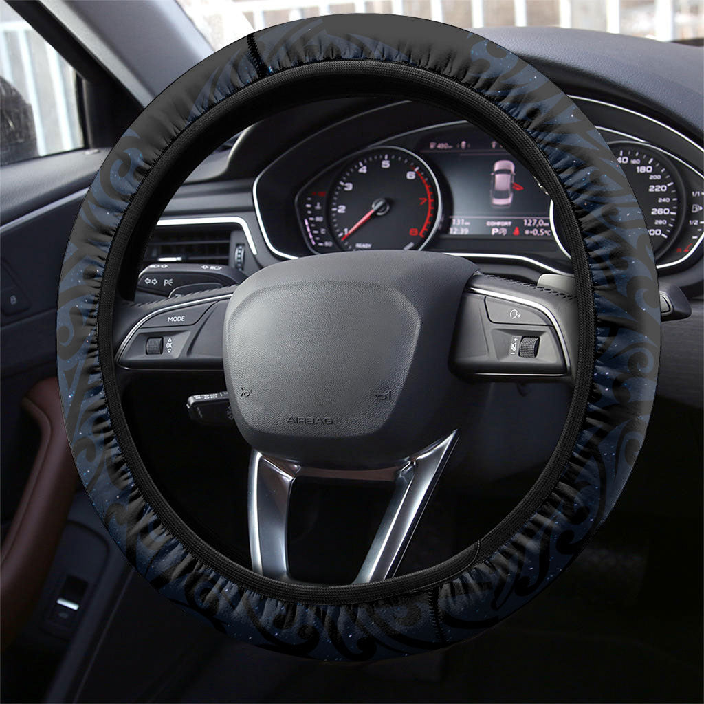 New Zealand Kakapo Matariki Steering Wheel Cover Pohutukawa Flower Galaxy Maori Pattern