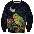 New Zealand Kakapo Matariki Personalised Sweatshirt Pohutukawa Flower Galaxy Maori Pattern