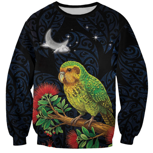 New Zealand Kakapo Matariki Personalised Sweatshirt Pohutukawa Flower Galaxy Maori Pattern
