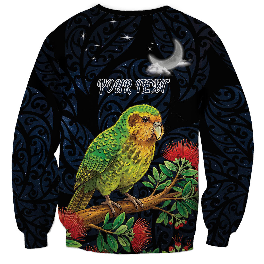 New Zealand Kakapo Matariki Personalised Sweatshirt Pohutukawa Flower Galaxy Maori Pattern