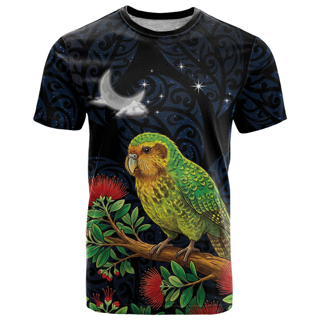 New Zealand Kakapo Matariki Personalised T Shirt Pohutukawa Flower Galaxy Maori Pattern