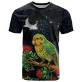 New Zealand Kakapo Matariki Personalised T Shirt Pohutukawa Flower Galaxy Maori Pattern