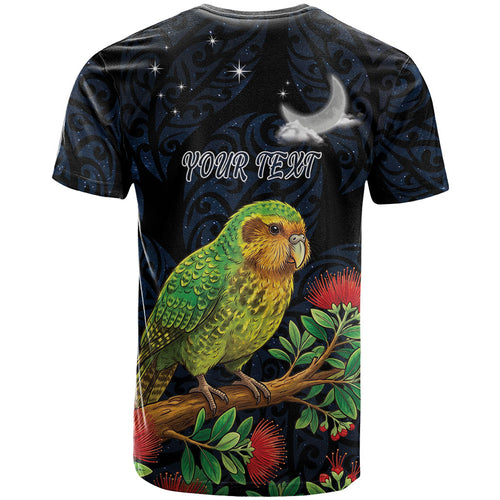 New Zealand Kakapo Matariki Personalised T Shirt Pohutukawa Flower Galaxy Maori Pattern