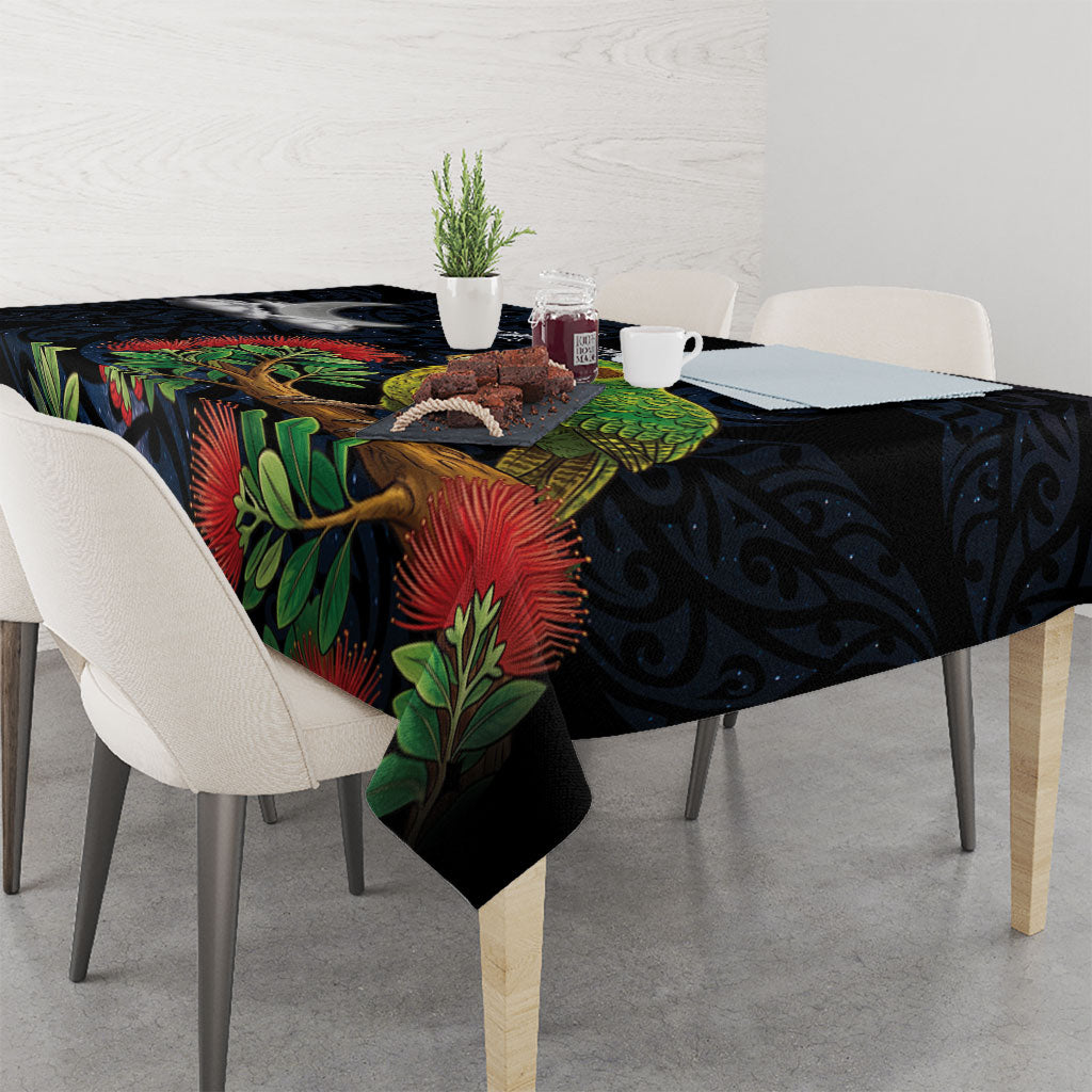 New Zealand Kakapo Matariki Personalised Tablecloth Pohutukawa Flower Galaxy Maori Pattern