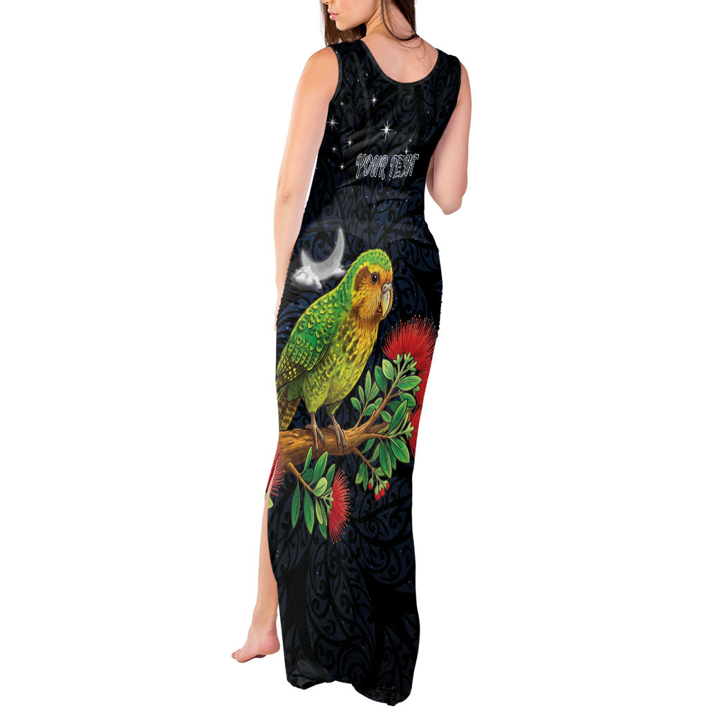 New Zealand Kakapo Matariki Personalised Tank Maxi Dress Pohutukawa Flower Galaxy Maori Pattern