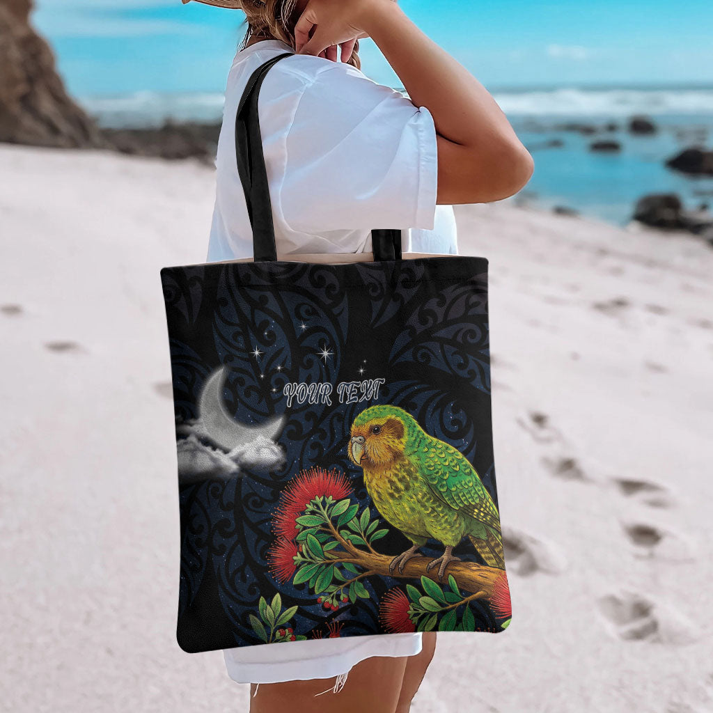 New Zealand Kakapo Matariki Personalised Tote Bag Pohutukawa Flower Galaxy Maori Pattern