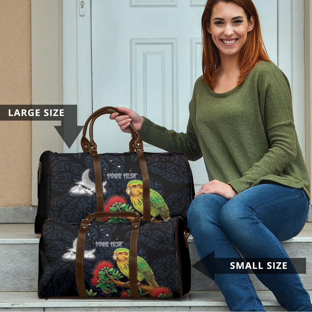 New Zealand Kakapo Matariki Personalised Travel Bag Pohutukawa Flower Galaxy Maori Pattern