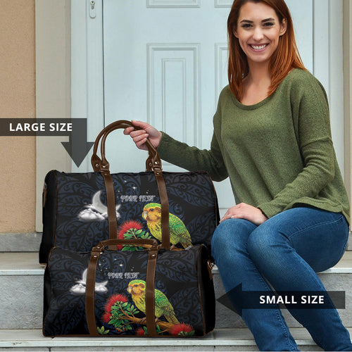 New Zealand Kakapo Matariki Personalised Travel Bag Pohutukawa Flower Galaxy Maori Pattern