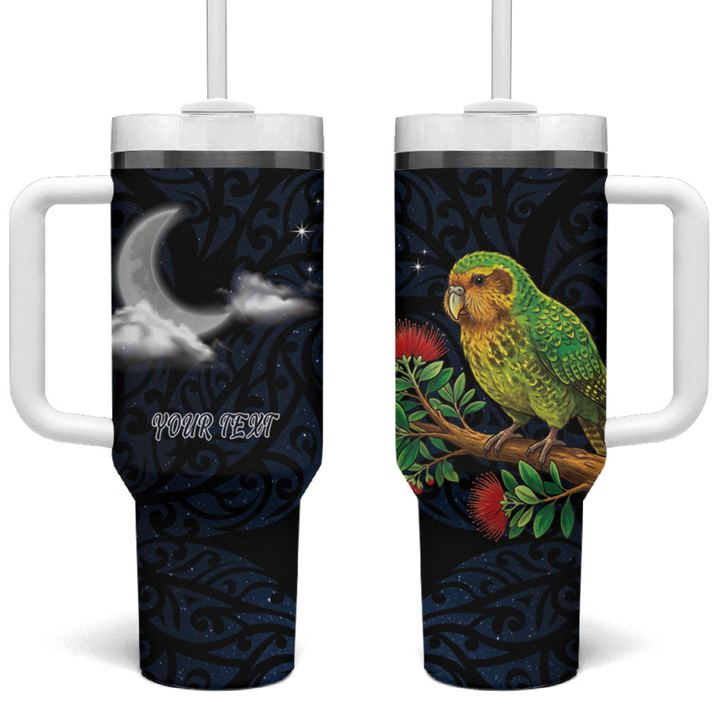 New Zealand Kakapo Matariki Personalised Tumbler With Handle Pohutukawa Flower Galaxy Maori Pattern