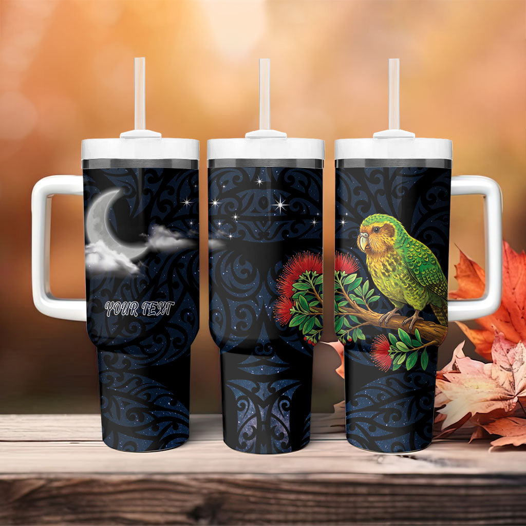 New Zealand Kakapo Matariki Personalised Tumbler With Handle Pohutukawa Flower Galaxy Maori Pattern