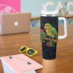 New Zealand Kakapo Matariki Personalised Tumbler With Handle Pohutukawa Flower Galaxy Maori Pattern