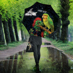 New Zealand Kakapo Matariki Personalised Umbrella Pohutukawa Flower Galaxy Maori Pattern
