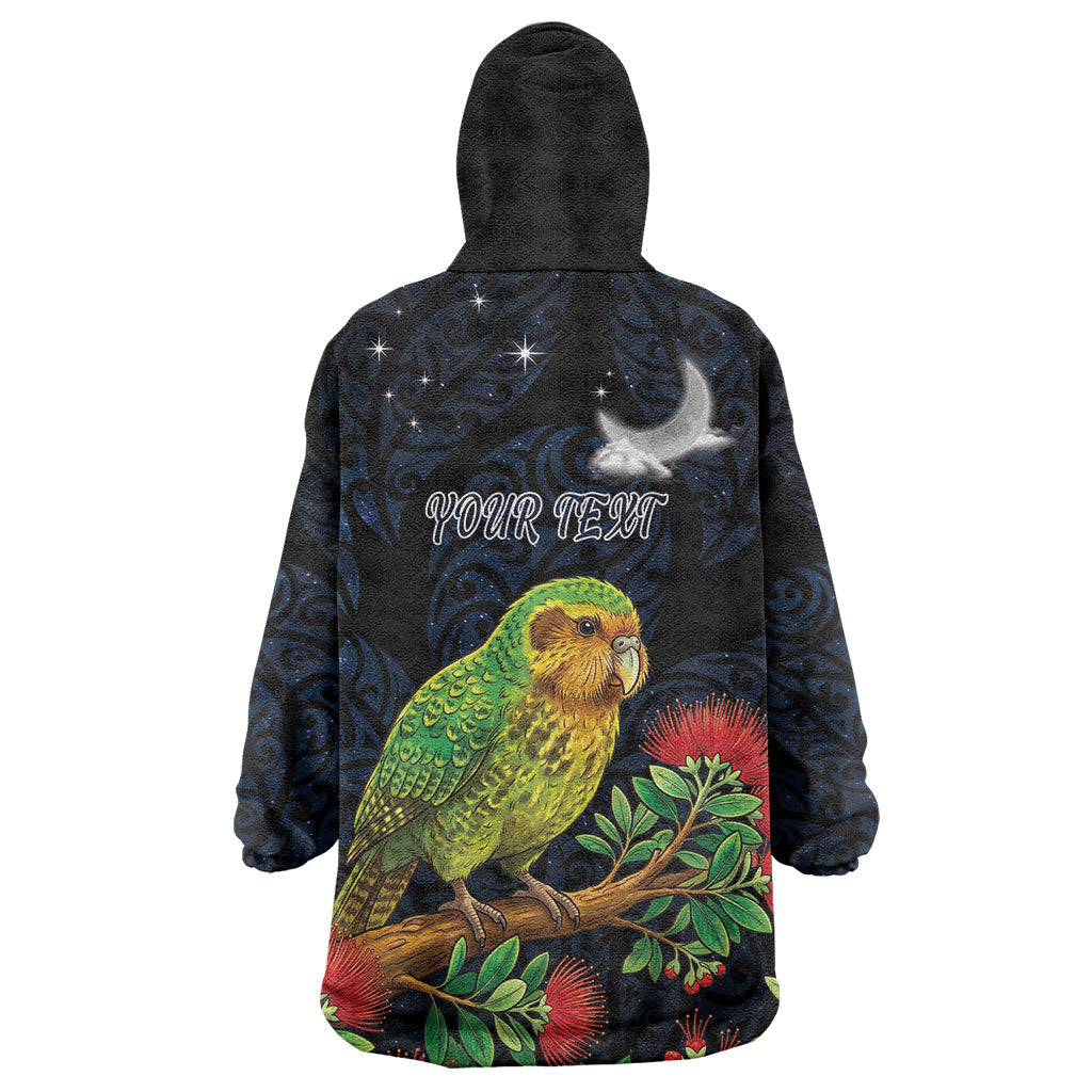 New Zealand Kakapo Matariki Personalised Wearable Blanket Hoodie Pohutukawa Flower Galaxy Maori Pattern