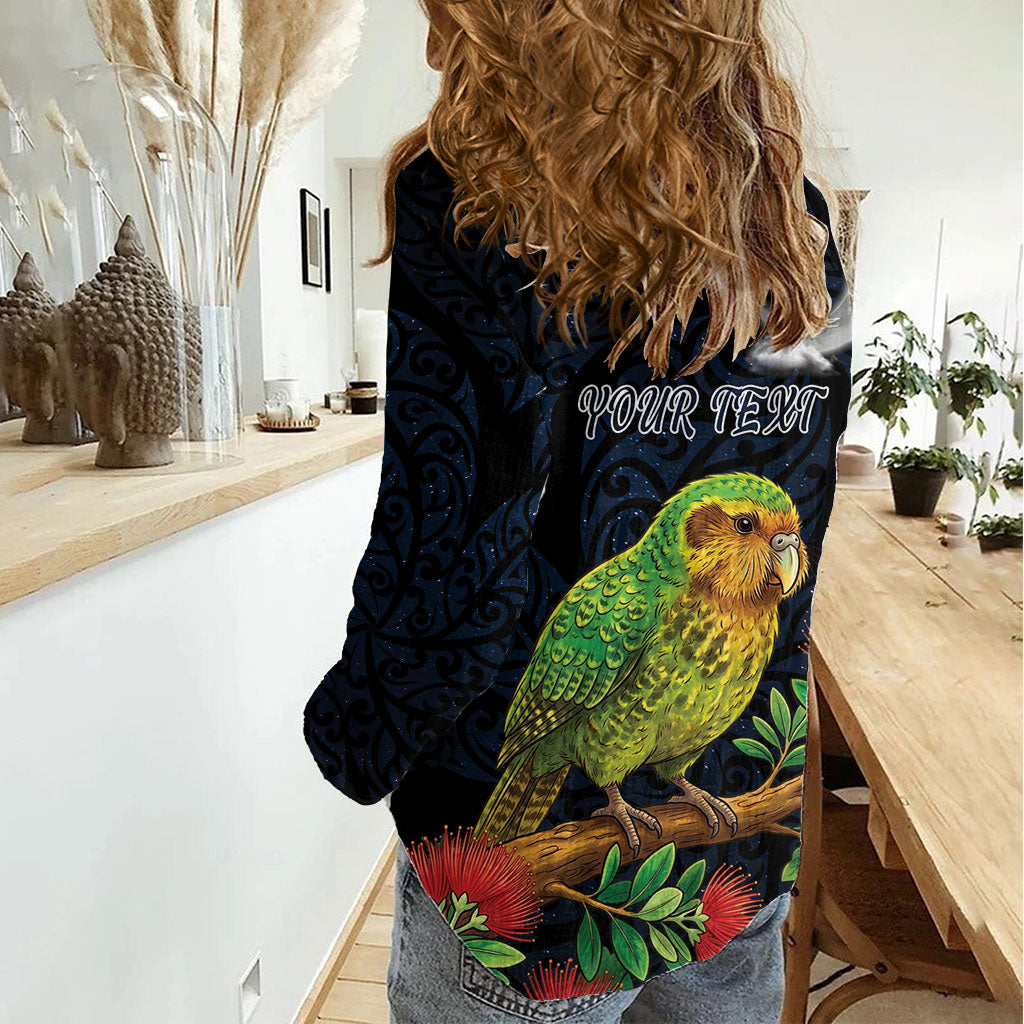 New Zealand Kakapo Matariki Personalised Women Casual Shirt Pohutukawa Flower Galaxy Maori Pattern