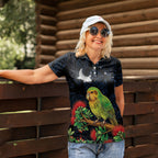 New Zealand Kakapo Matariki Personalised Women Polo Shirt Pohutukawa Flower Galaxy Maori Pattern