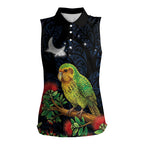 New Zealand Kakapo Matariki Personalised Women Sleeveless Polo Shirt Pohutukawa Flower Galaxy Maori Pattern
