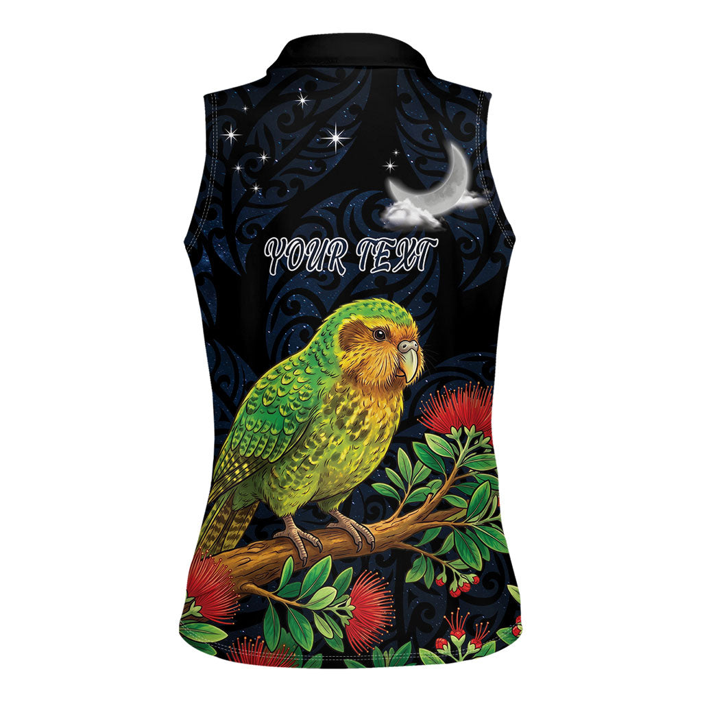 New Zealand Kakapo Matariki Personalised Women Sleeveless Polo Shirt Pohutukawa Flower Galaxy Maori Pattern