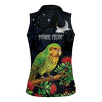 New Zealand Kakapo Matariki Personalised Women Sleeveless Polo Shirt Pohutukawa Flower Galaxy Maori Pattern