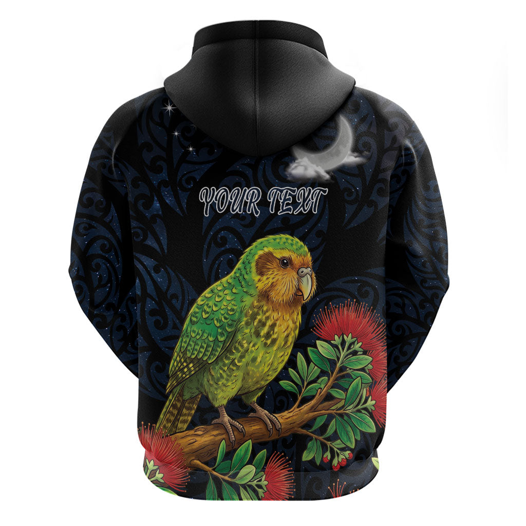 New Zealand Kakapo Matariki Personalised Zip Hoodie Pohutukawa Flower Galaxy Maori Pattern