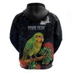 New Zealand Kakapo Matariki Personalised Zip Hoodie Pohutukawa Flower Galaxy Maori Pattern