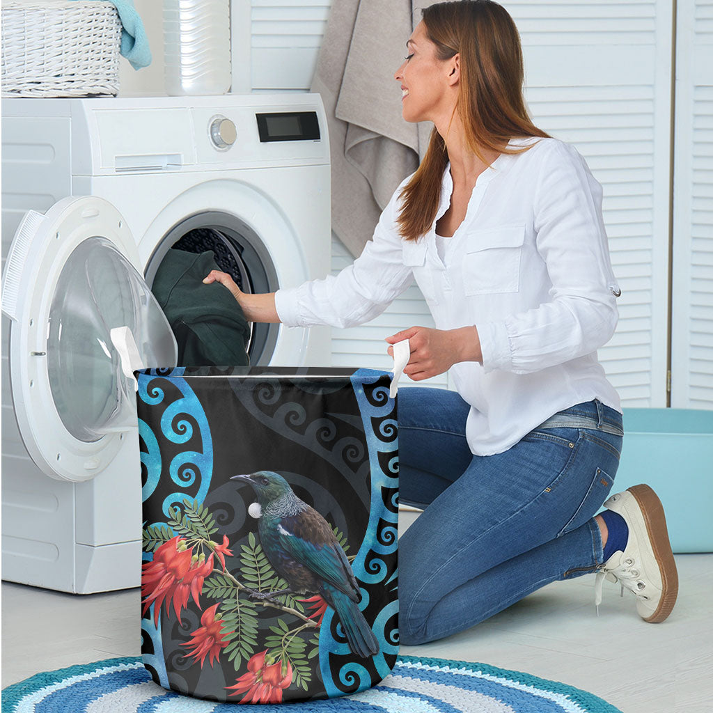 Tui Bird Kakabeak New Zealand Laundry Basket Clianthus Galaxy Maori Koru Pattern