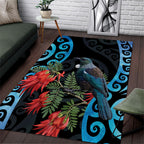Tui Bird Kakabeak New Zealand Area Rug Clianthus Galaxy Maori Koru Pattern