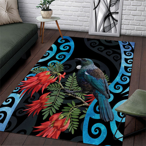 Tui Bird Kakabeak New Zealand Area Rug Clianthus Galaxy Maori Koru Pattern