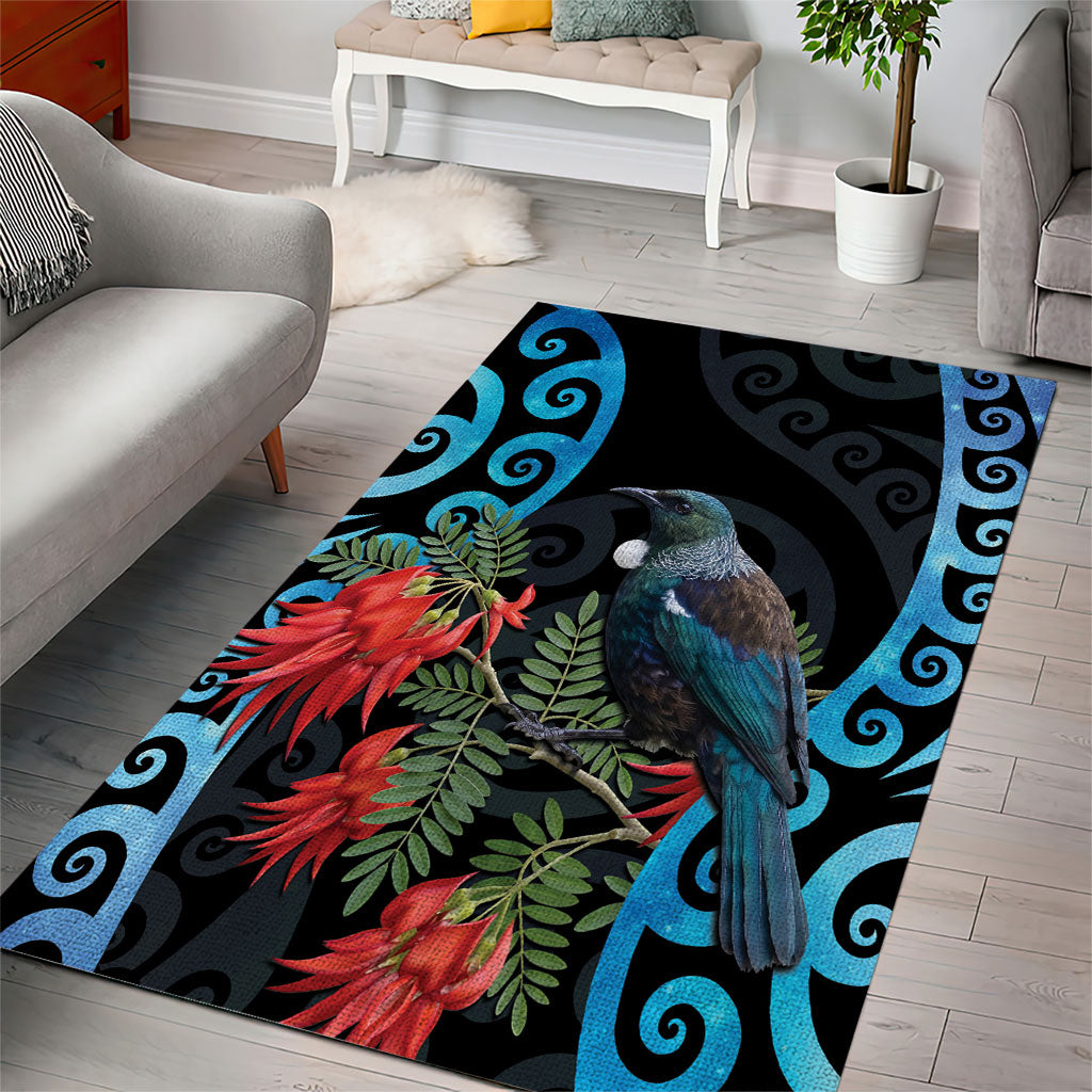 Tui Bird Kakabeak New Zealand Area Rug Clianthus Galaxy Maori Koru Pattern
