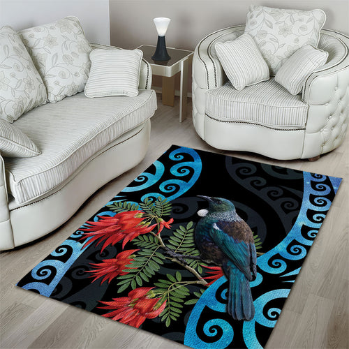 Tui Bird Kakabeak New Zealand Area Rug Clianthus Galaxy Maori Koru Pattern