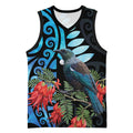 Tui Bird Kakabeak New Zealand Basketball Jersey Clianthus Galaxy Maori Koru Pattern